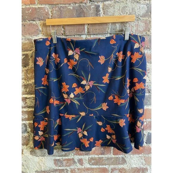 NWT LOFT Blue/Red Floral Knee Length Fit & Flare Skirt SZ XL - Picture 3 of 7